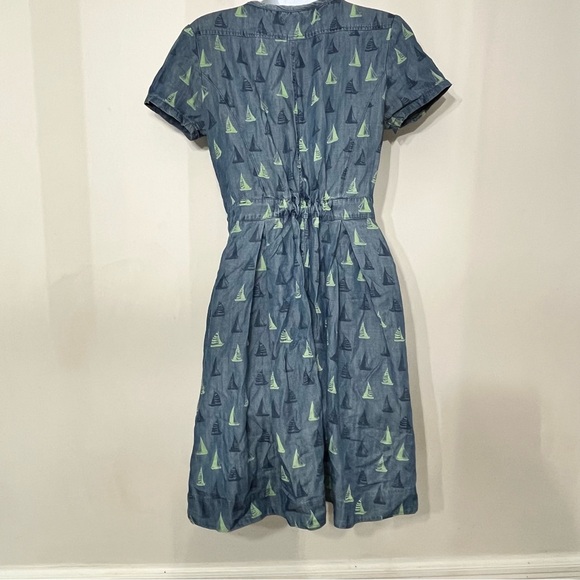 Anthropologie Dress Denim Chambray Nautical‎ Boats Porridge size 4 w/ Pockets - Picture 4 of 10